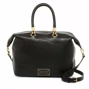 marc by marc jacobs zip top black leather satchel